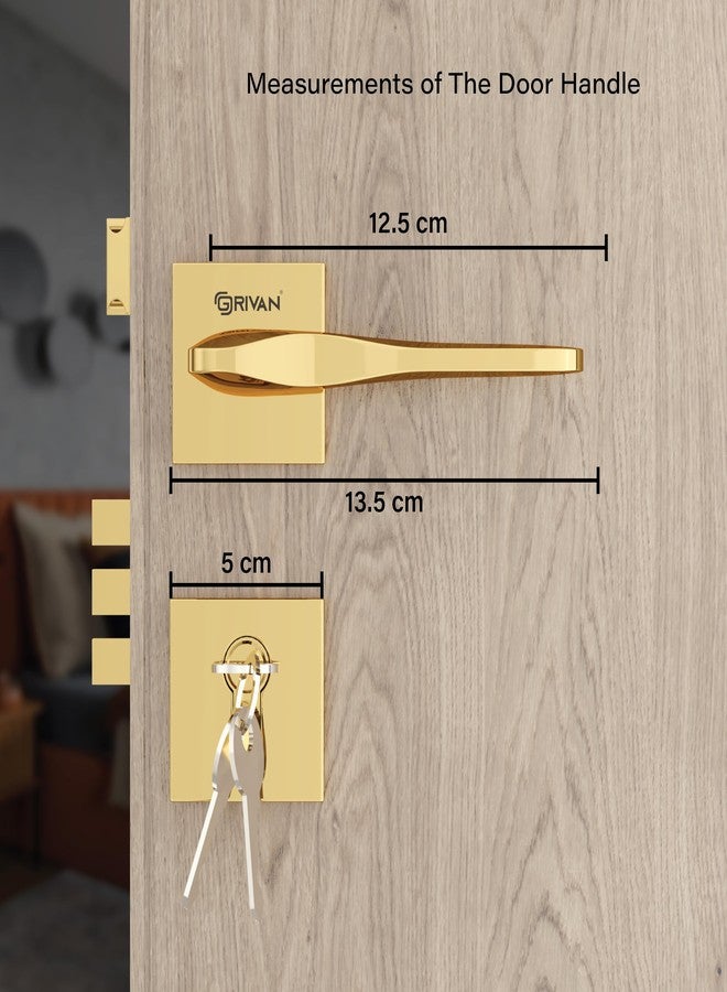 GRIVAN Premium Heavy Duty Door Locks for Main Door, Mortise Door Lock Set with 3 Brass Keys, Bedroom Door Lock, Handle Lock for Home/Office/Hotel (Gold Finish) | 2 Years Warranty - Image 4